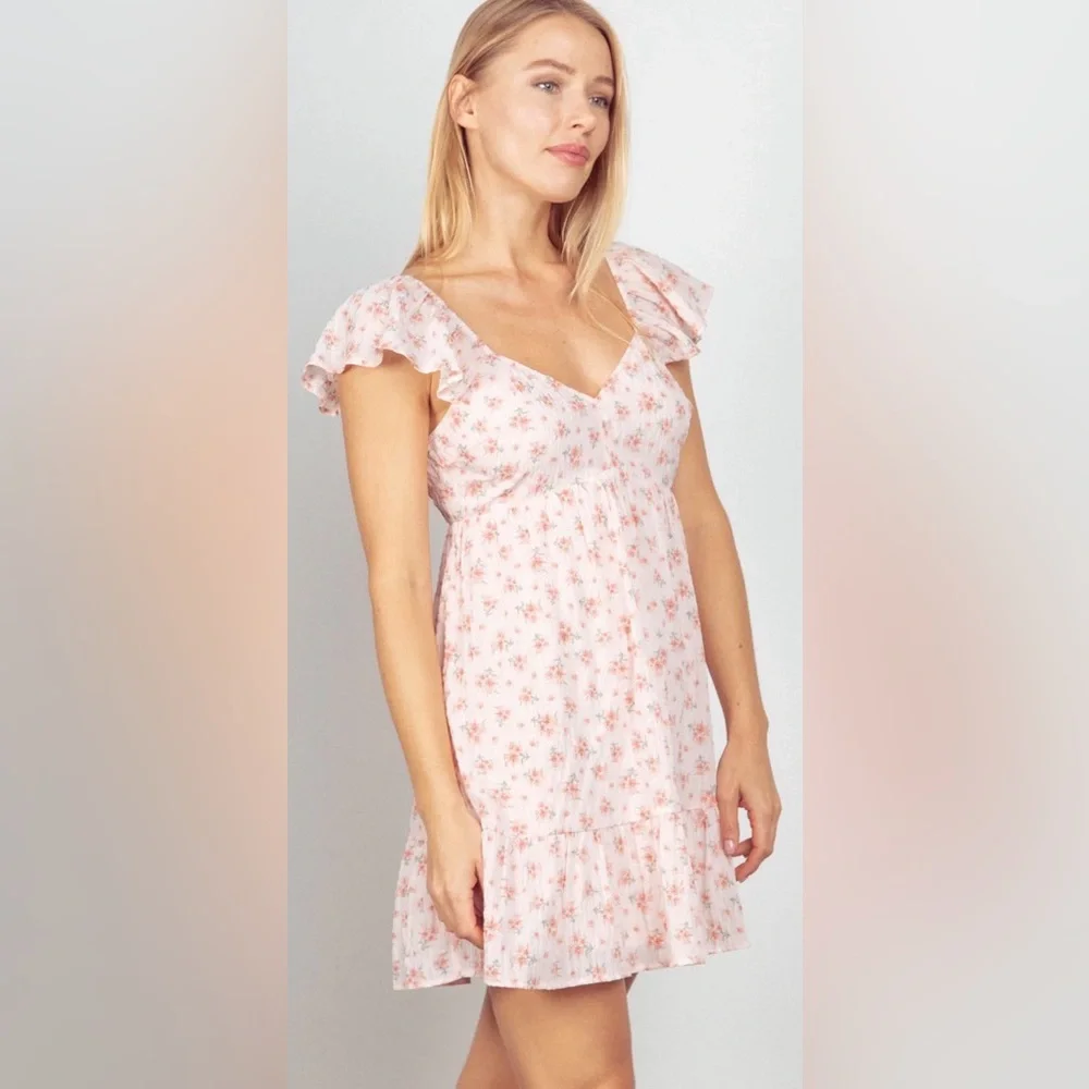 NWT Very J XL Floral Sweetheart Mini Dress Open Back Tie Ruffle Sleeve - Picture 2 of 4